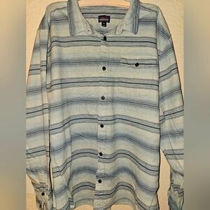 Patagonia Men's Long Sleeve Blue White Stripe Button Up Shirt XXL